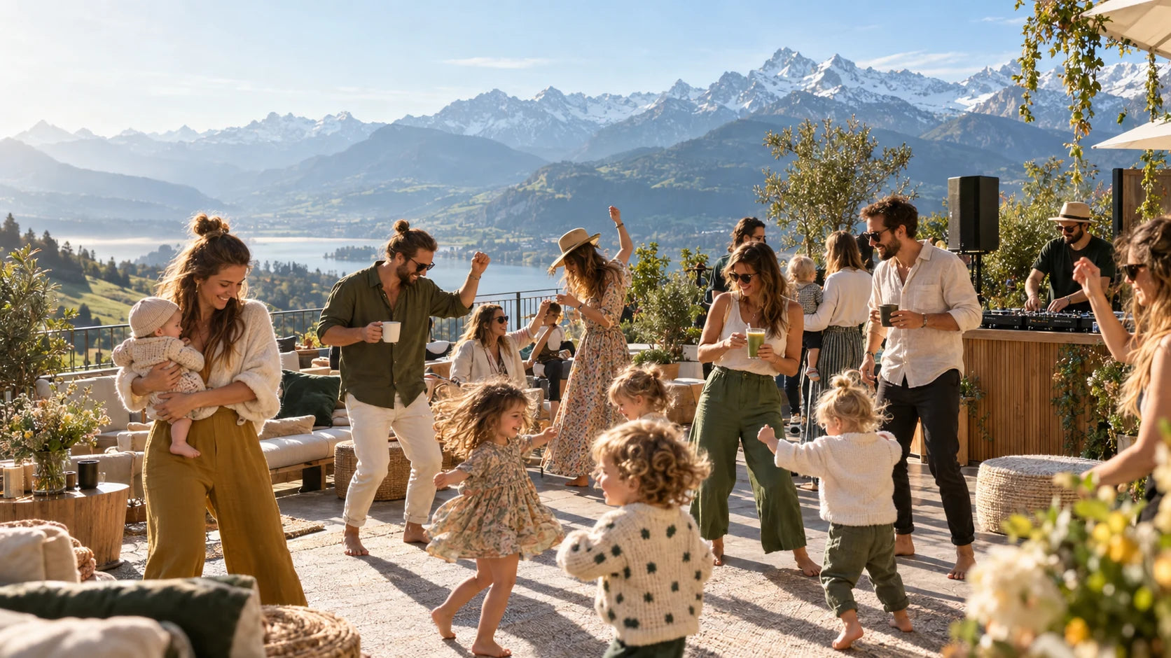Families dancing at a morning gathering